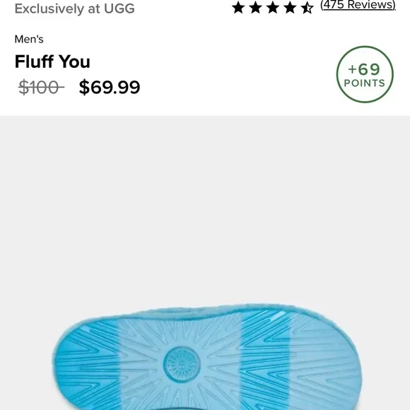 UGG FLUFF YOU Men’s Slipper Sandals 9 Blue Sheepskin Fur - Picture 5 of 14